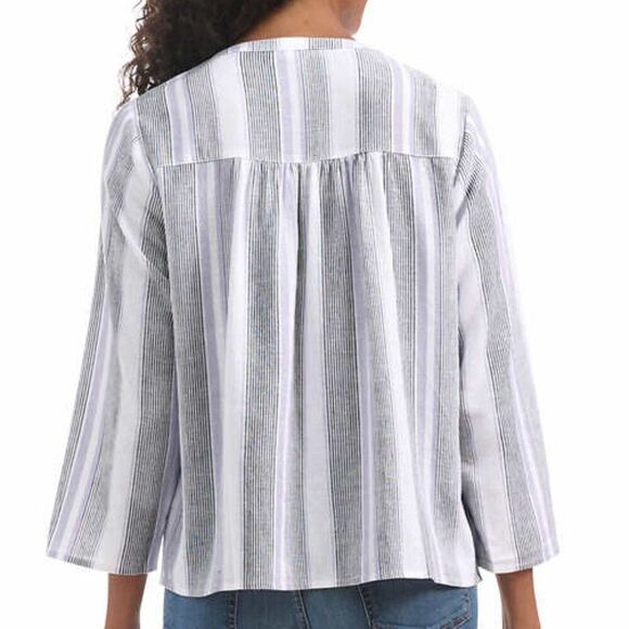 SPLENDID Linen Blend V-Neck Blouse Size M Grey Purple White Strip Top Shirt NWT - Picture 4 of 16